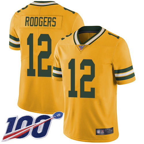 Green Bay Packers Limited Gold Men #12 Rodgers Aaron Jersey Nike NFL 100th Season Rush Vapor Untouchable->green bay packers->NFL Jersey